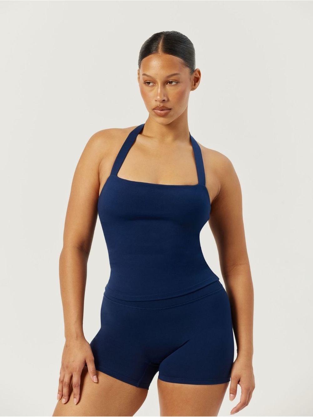 CSB Set serenity Halle Tank and Serenity 4” scrunch shorts in the color navy